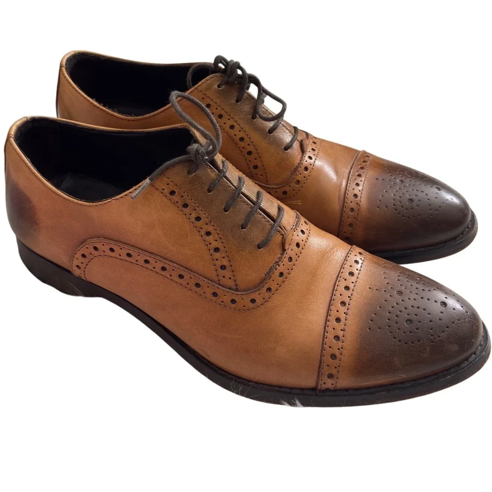 To Boot New York Adam Derrick Mens Tan Brown Burnished Leather Brogue Oxfords 9